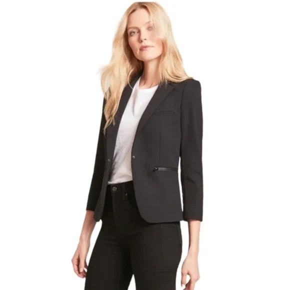 NWT Veronica Beard 0 Core Schoolboy $645 Scuba Blazer Dickey Jacket Fitted Black - Picture 2 of 16